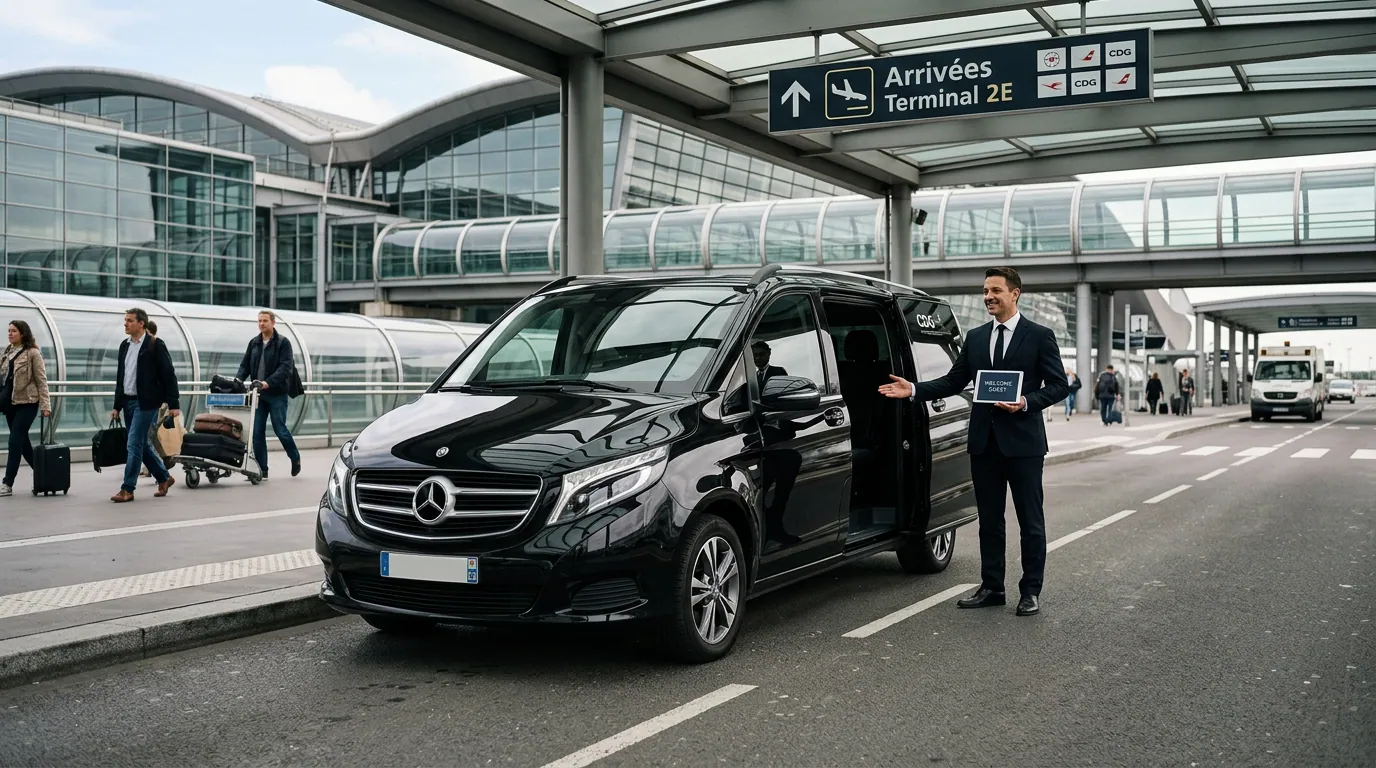 Private chauffeur pickup at Charles de Gaulle Airport for a Disneyland Paris transfer