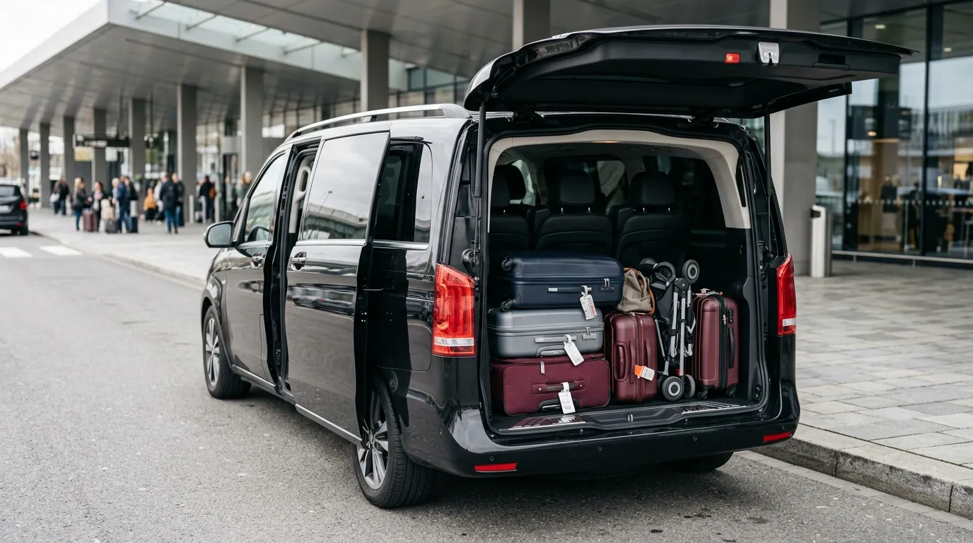 Luxury van luggage space for a family transfer to Disneyland Paris