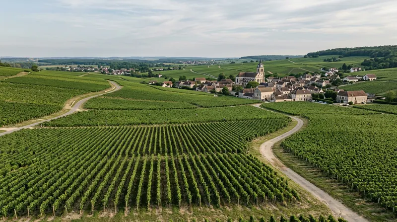 Vineyards surrounding a village in the Champagne region