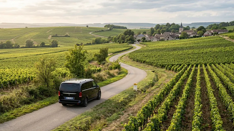 Private chauffeur vehicle on a custom journey through Champagne vineyards