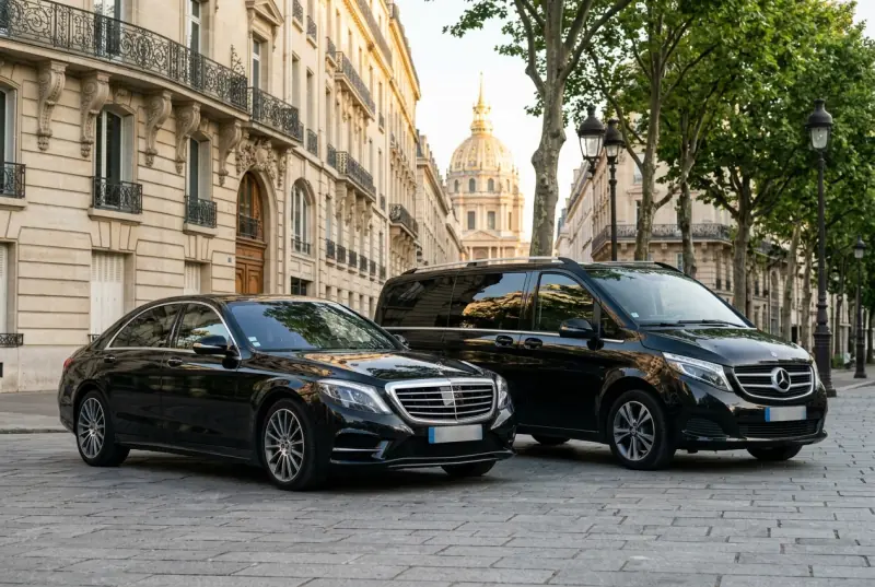 Premium black sedan and luxury van for hourly chauffeur service