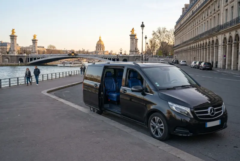 Private chauffeur waiting with a premium vehicle in Paris