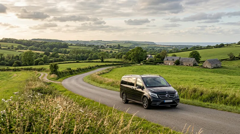 Private chauffeur vehicle on a custom journey through Normandy